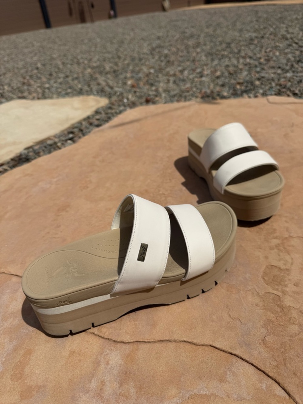 REEF cream white Double-Strap Platform Slide Mules with Tan Platform - Picture 3 of 6